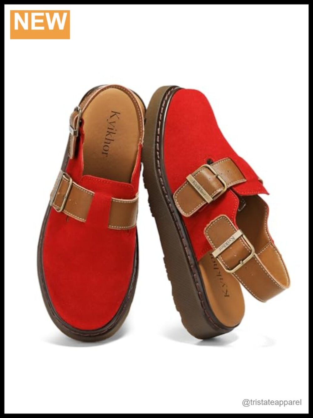 Women's Suede Leather Mule Clogs with Buckle
